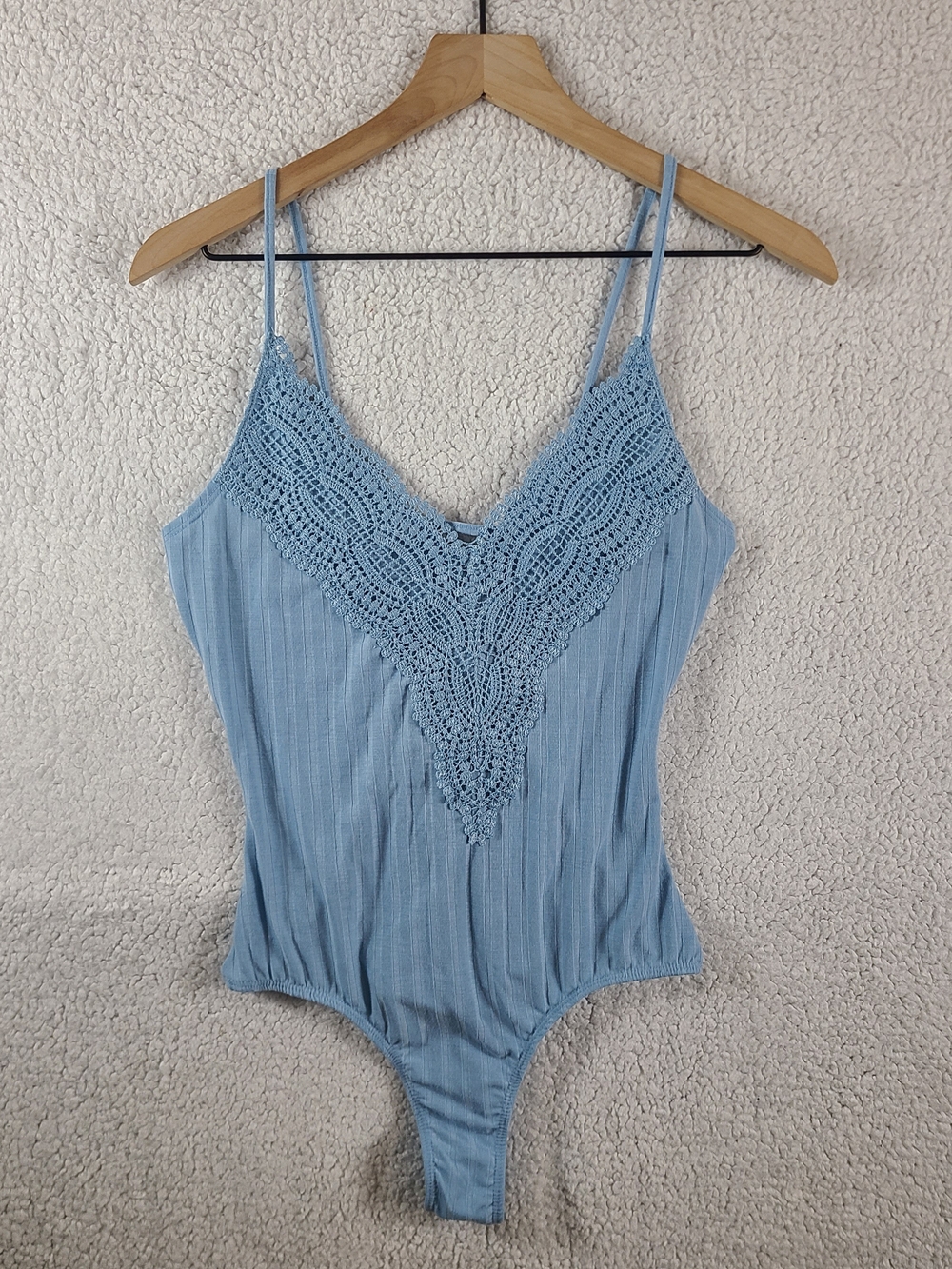 Rue21 Light Blue Lace Trim Ribbed Bodysuit Medium